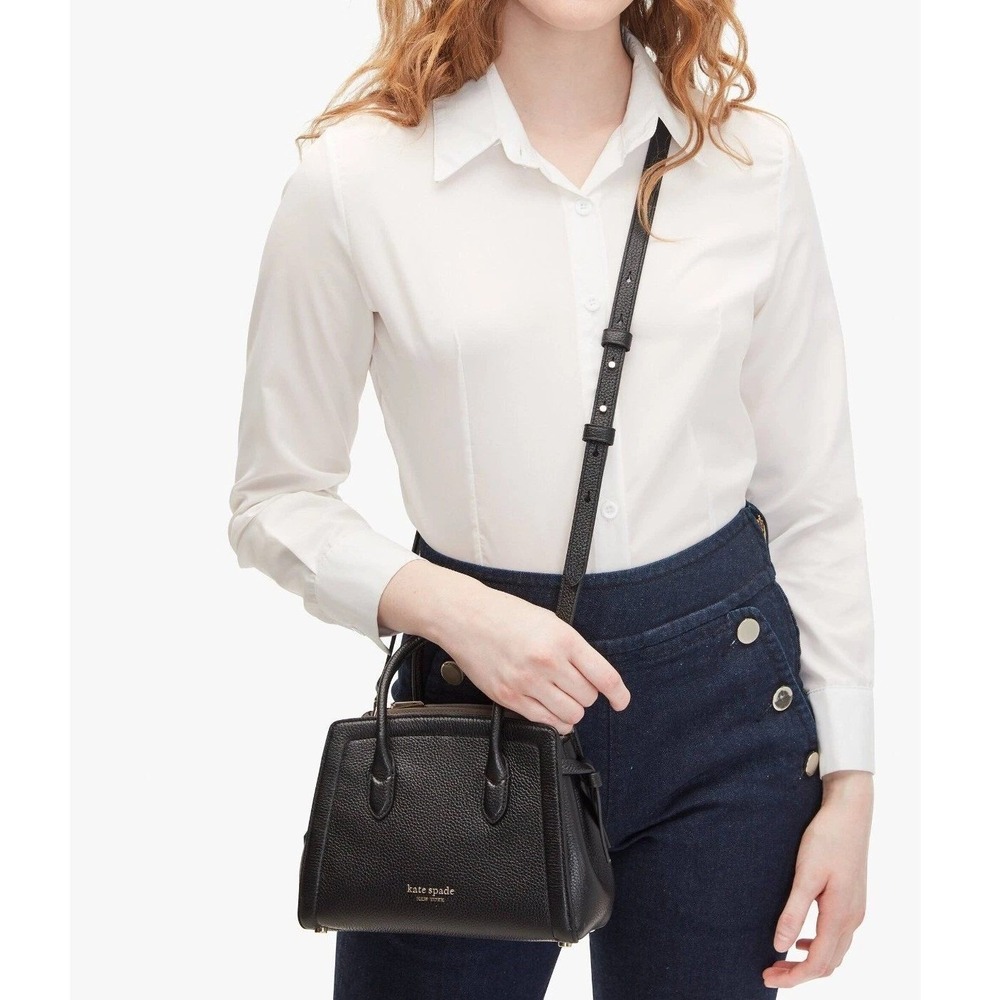 Kate Spade Knott Mini Satchel Black Pebbled Leather Handbag Women NEW PXR00438